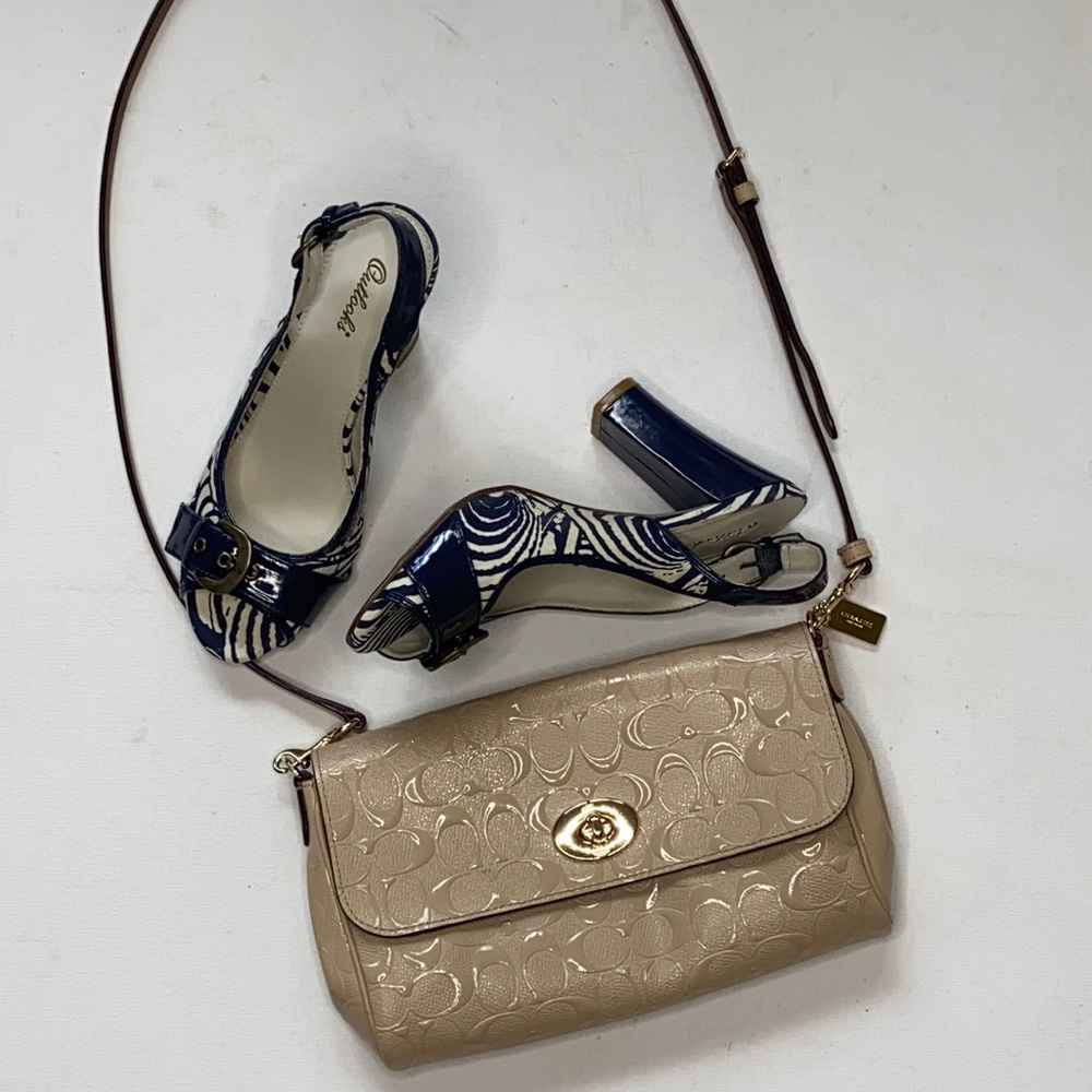 Coach Tan embossed ruby Crossbody Bag with Gold Hardware